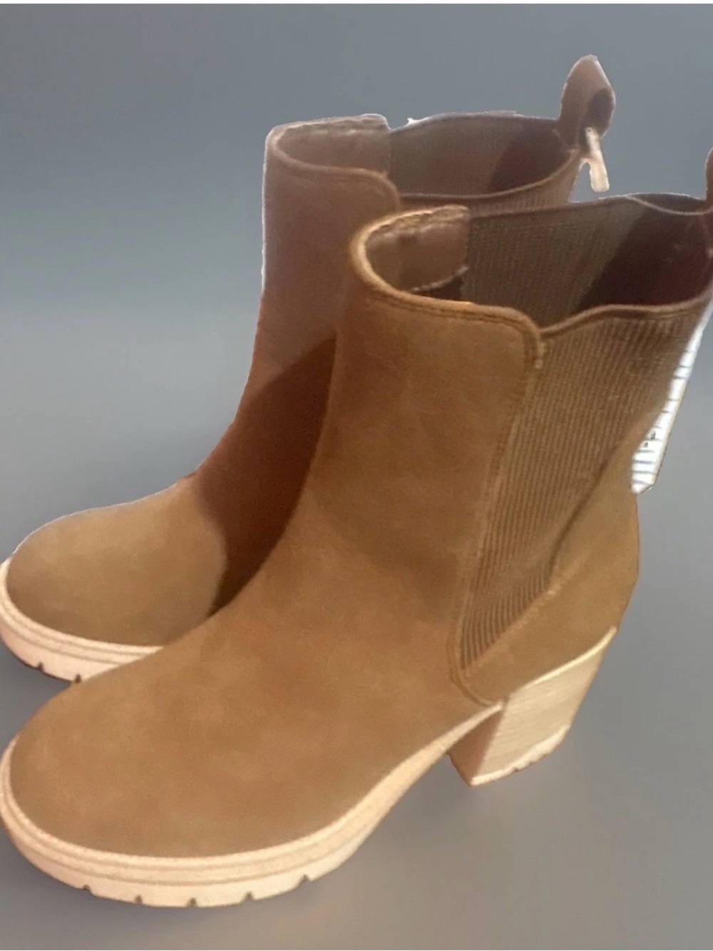 MIA Brown Suede Chelsea Block Heel Booties Sz 9